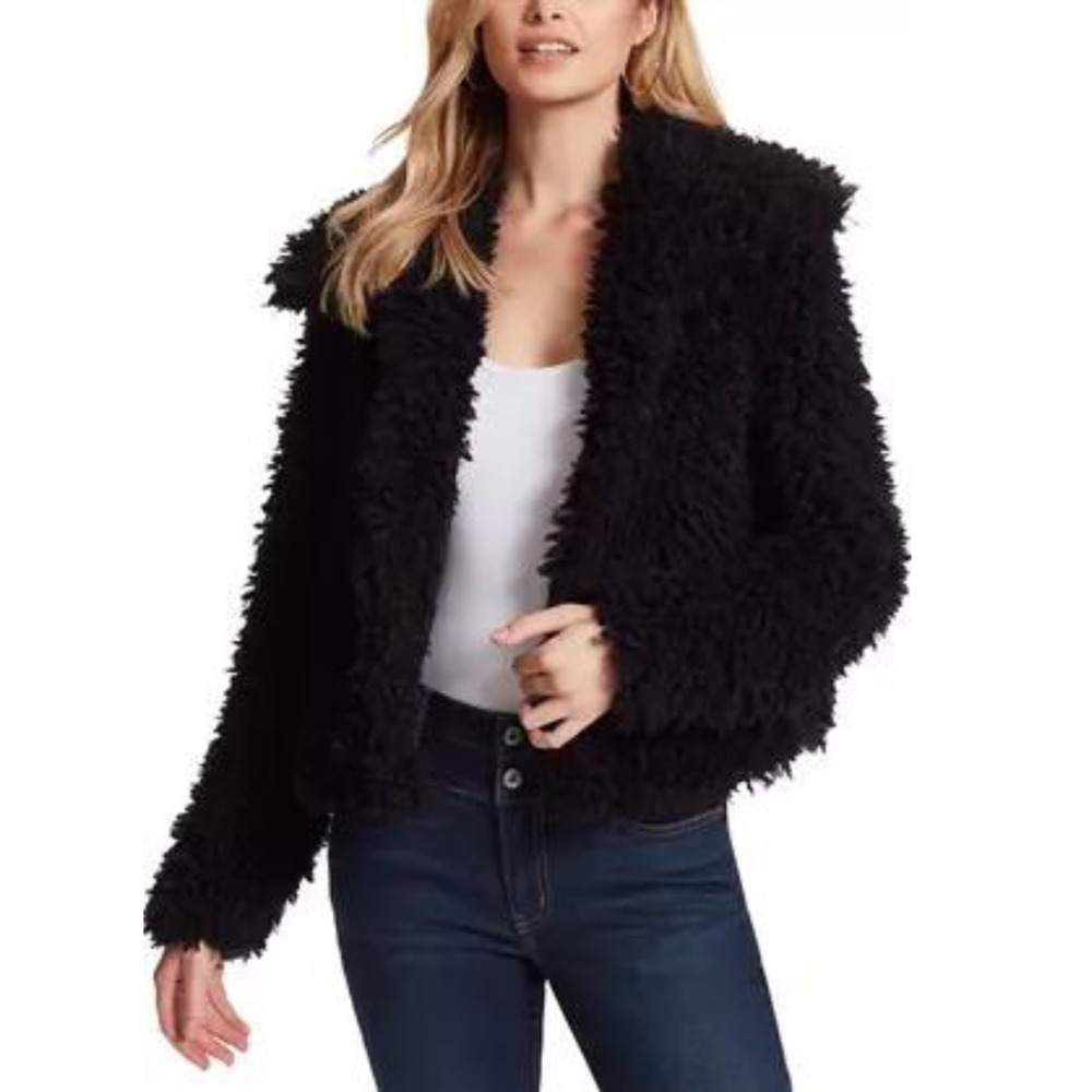 Jessica Simpson Women's Plus Sasha Lightweight Oversized Faux Fur Jacket Black,M